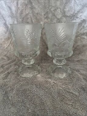 Tiara Indiana Glass Ponderosa Pine Cone tree footed goblets